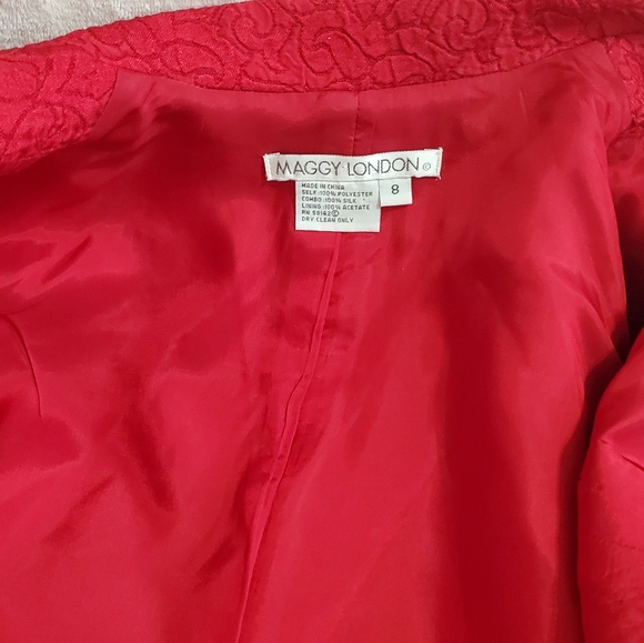 Like NEW Maggy London 2 Piece Primary Red Matelassé Skirt Suit Sz 6 - Picture 9 of 15